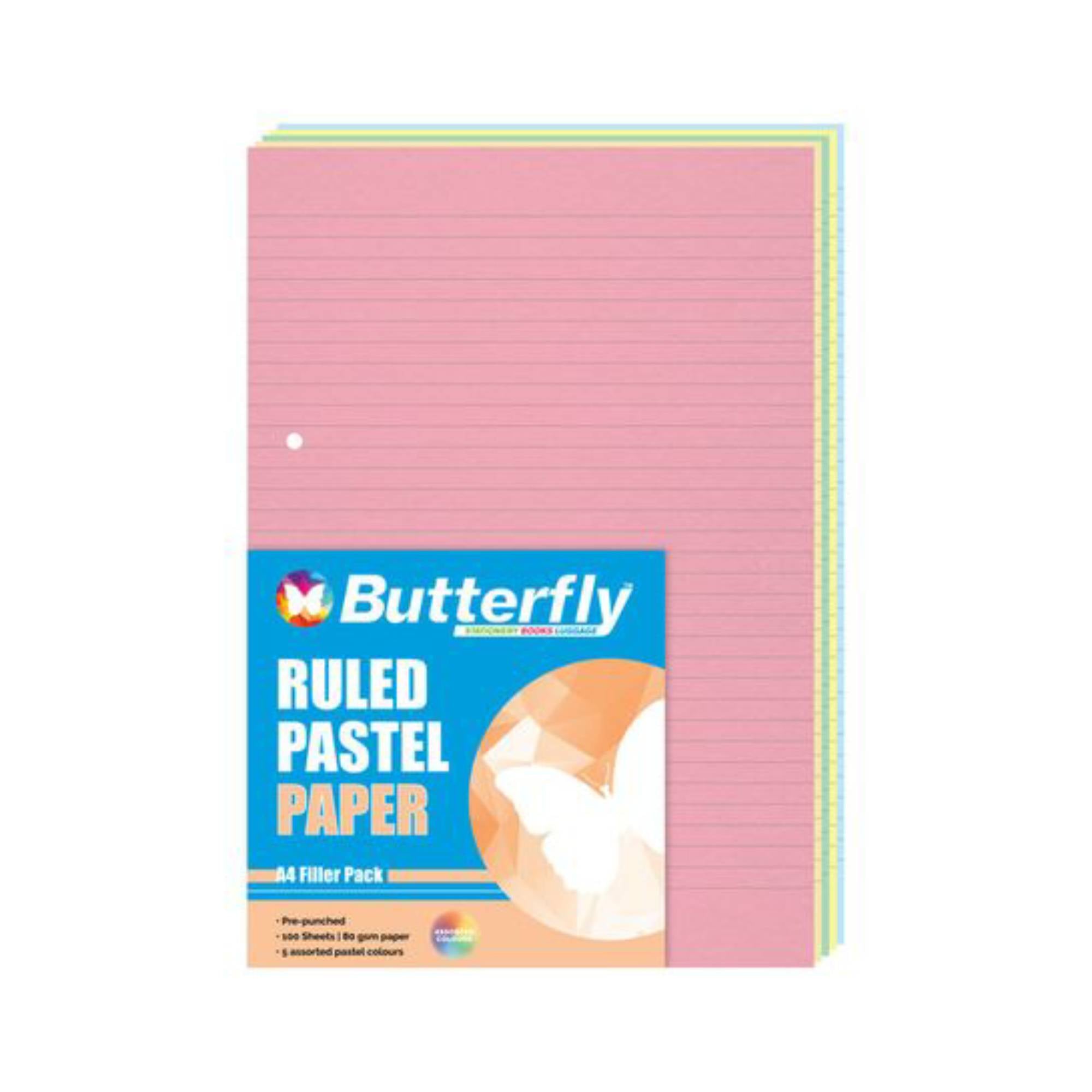 Pap Paper Ruled Paper - A4 Ruled 100 Sheets Butterfly Assorted Pastel – Stationery Net