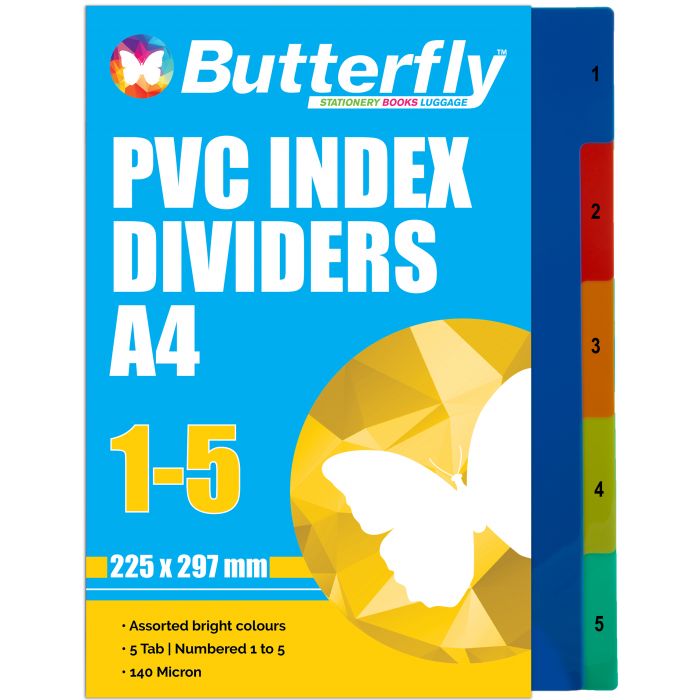 Butterfly 1-5 Tab Divider PVC - A4 Printed