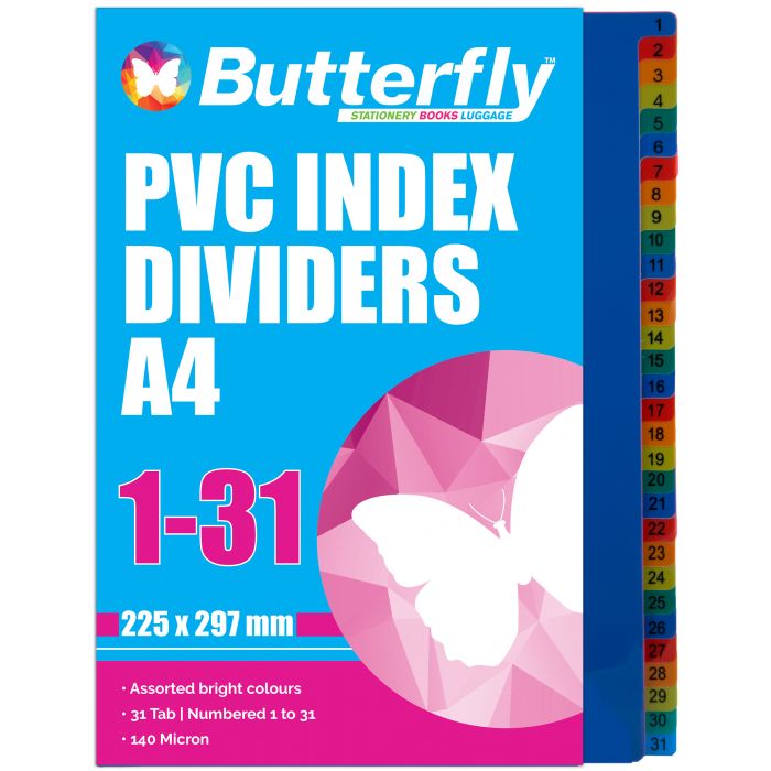 Butterfly 1-31 Tab Divider PVC - A4 Printed