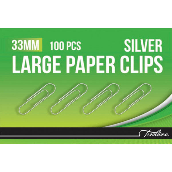 Treeline Paper Clips 33mm Silver - 100s