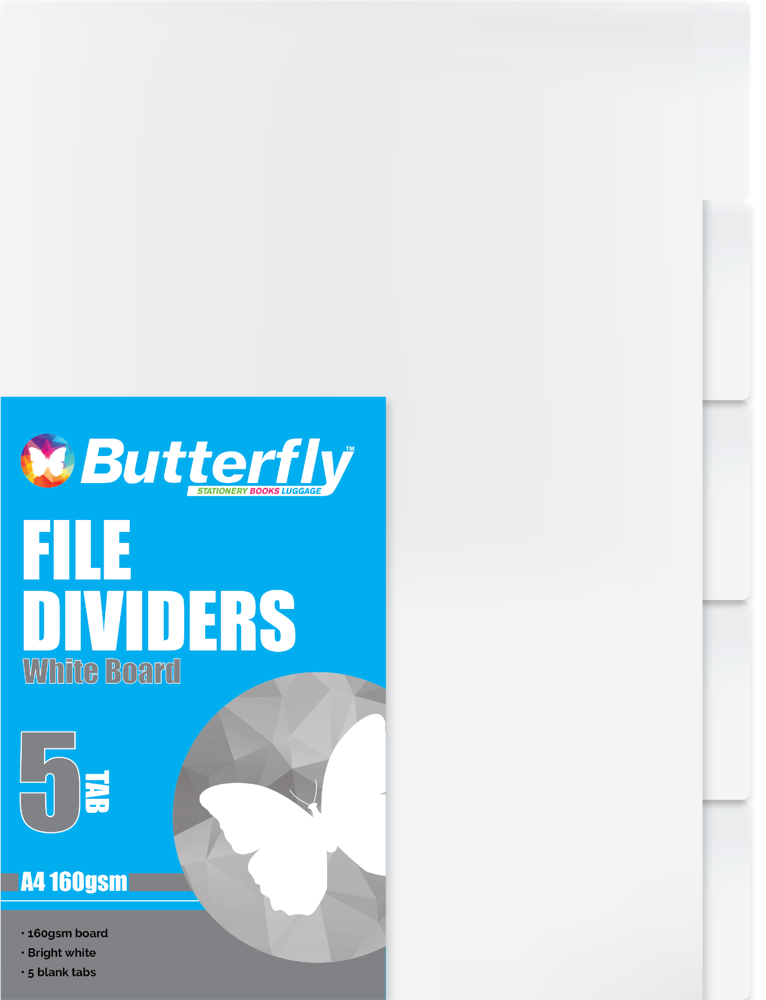 Butterfly 5 Tab Divider Board - A4 WHITE