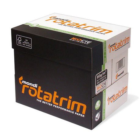 Mondi Rotatrim A4 Photocopy Paper 80gsm BOX- White. Mondi ROTATRIM A4 Paper is a multifunctional office paper and runs smoothly through photocopiers, laser printers, inkjet printers and fax machines.