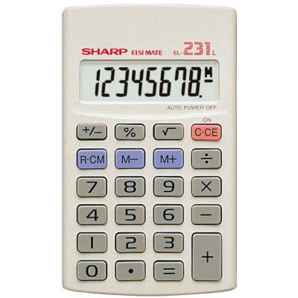 SHARP EL231 8DIGITS Calculator. 8-digit LCD screen display.  Battery-operated (AA battery x1) Large screen display