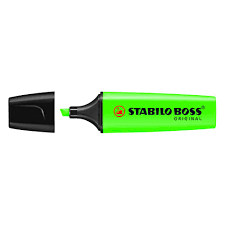 2 lin-widths, with refillable, water-based ink for paper, copy or fax. Long cap-off time. Stabilo Boss Highlighter