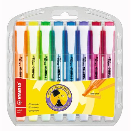 Non-Slip, matt finish grip zone. A water-based ink for paper, copy or fax. Ventilated cap.Stabilo Swing Cool Highlighter