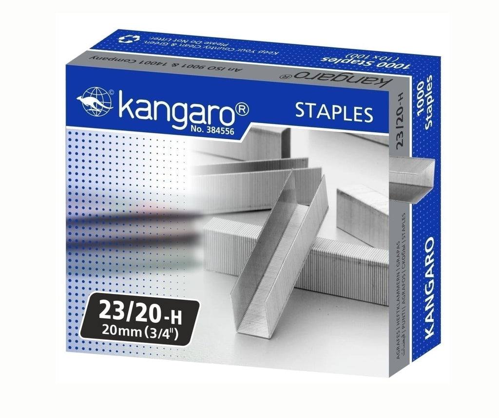 Kangaro Staples - 23/20. Strong, reliable staples perfect for heavy-duty staplers.