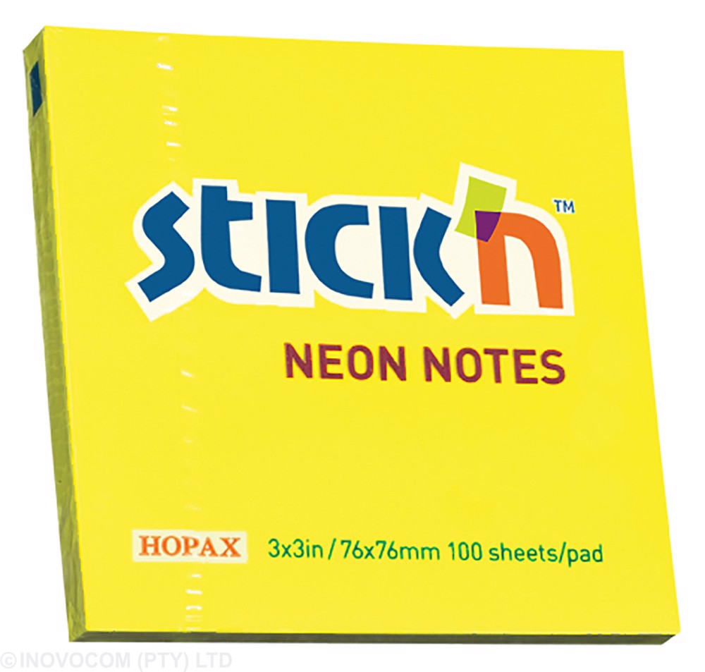 POST IT 654 76X76 NEON. Stick N Notes Neon Pink, Yellow, Green, Blue, and Orange