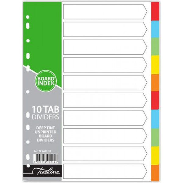 Treeline A4 10 Tab Deep Tint Coloured 160gm Board File Divider. A4 10 Tab deep tint coloured  - Easy indexing of your files