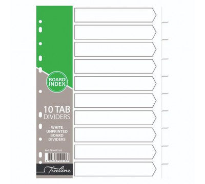 TREELINE A4 Divider Board (10 Tab) - White.  Not Printed Non-Progressive.