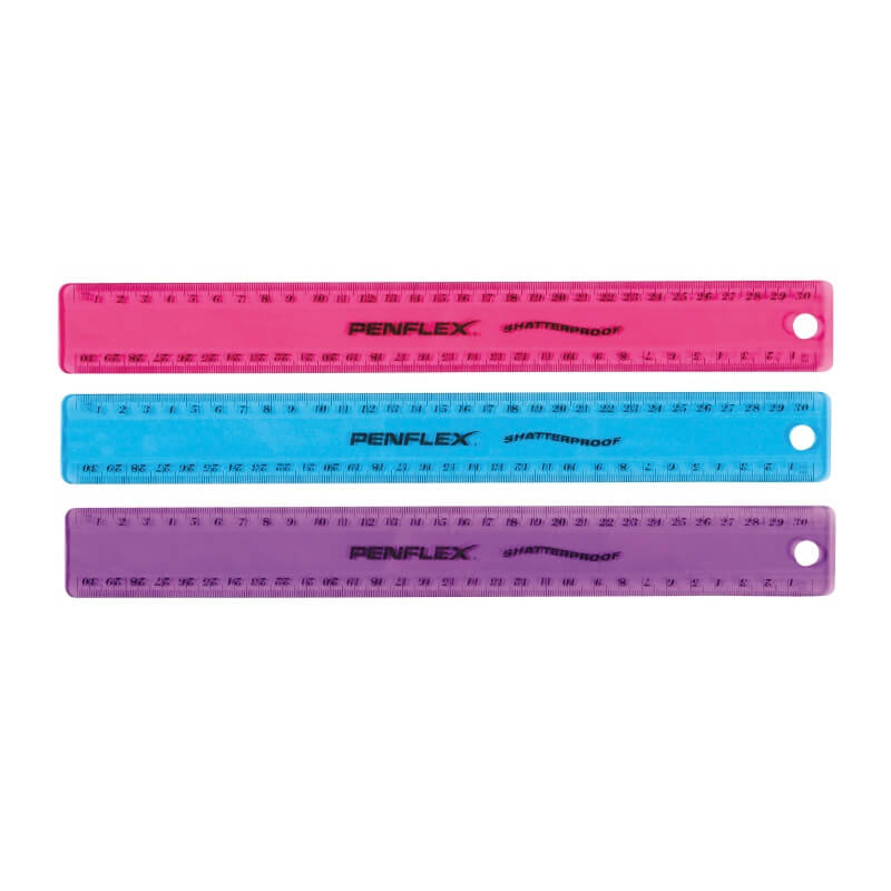 Penflex 30cm Shatterproof Plastic Ruler â€“ Assorted Colours