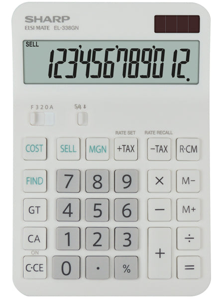 Sharp EL-338GN Desktop Calculator - 12 Digits. Cost, Sell and Margin Functions 12 digits Grand Total function Slant display Tax functions